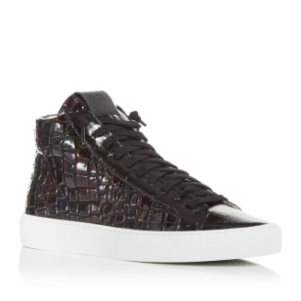 P448 Women's Fantasy Glitter Croc Embossed High Top Sneakers Black 37 US 7